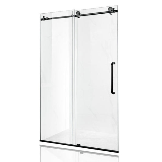 ANZZI Madam Series 48" x 76" Frameless Rectangular Matte Black Sliding Shower Door With Handle and Tsunami Guard