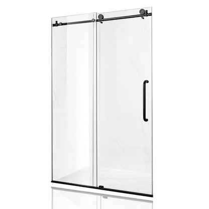 ANZZI Madam Series 48" x 76" Frameless Rectangular Matte Black Sliding Shower Door With Handle and Tsunami Guard