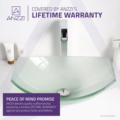 ANZZI Magician Series 20" x 15" Oval Shaped Lustrous Frosted Deco-Glass Vessel Sink With Polished Chrome Pop-Up Drain