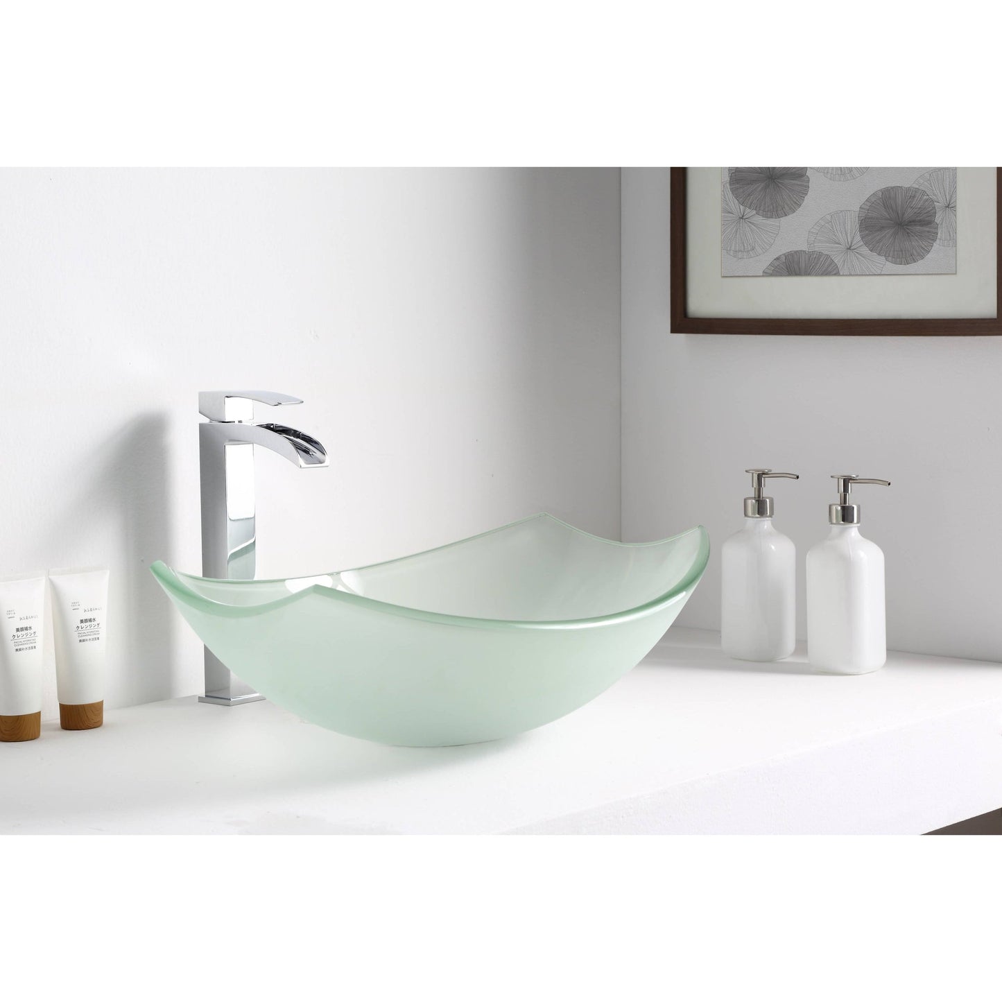 ANZZI Magician Series 20" x 15" Oval Shaped Lustrous Frosted Deco-Glass Vessel Sink With Polished Chrome Pop-Up Drain