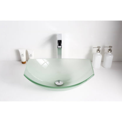 ANZZI Magician Series 20" x 15" Oval Shaped Lustrous Frosted Deco-Glass Vessel Sink With Polished Chrome Pop-Up Drain
