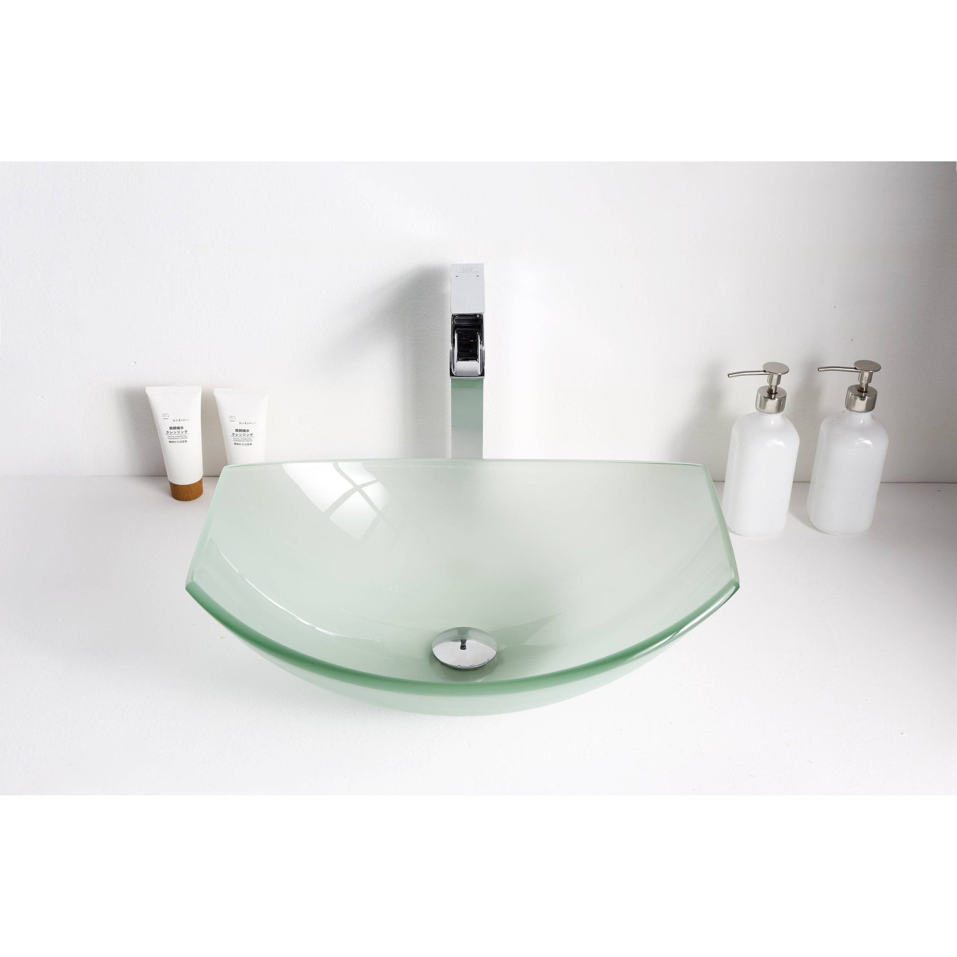 ANZZI Magician Series 20" x 15" Oval Shaped Lustrous Frosted Deco-Glass Vessel Sink With Polished Chrome Pop-Up Drain