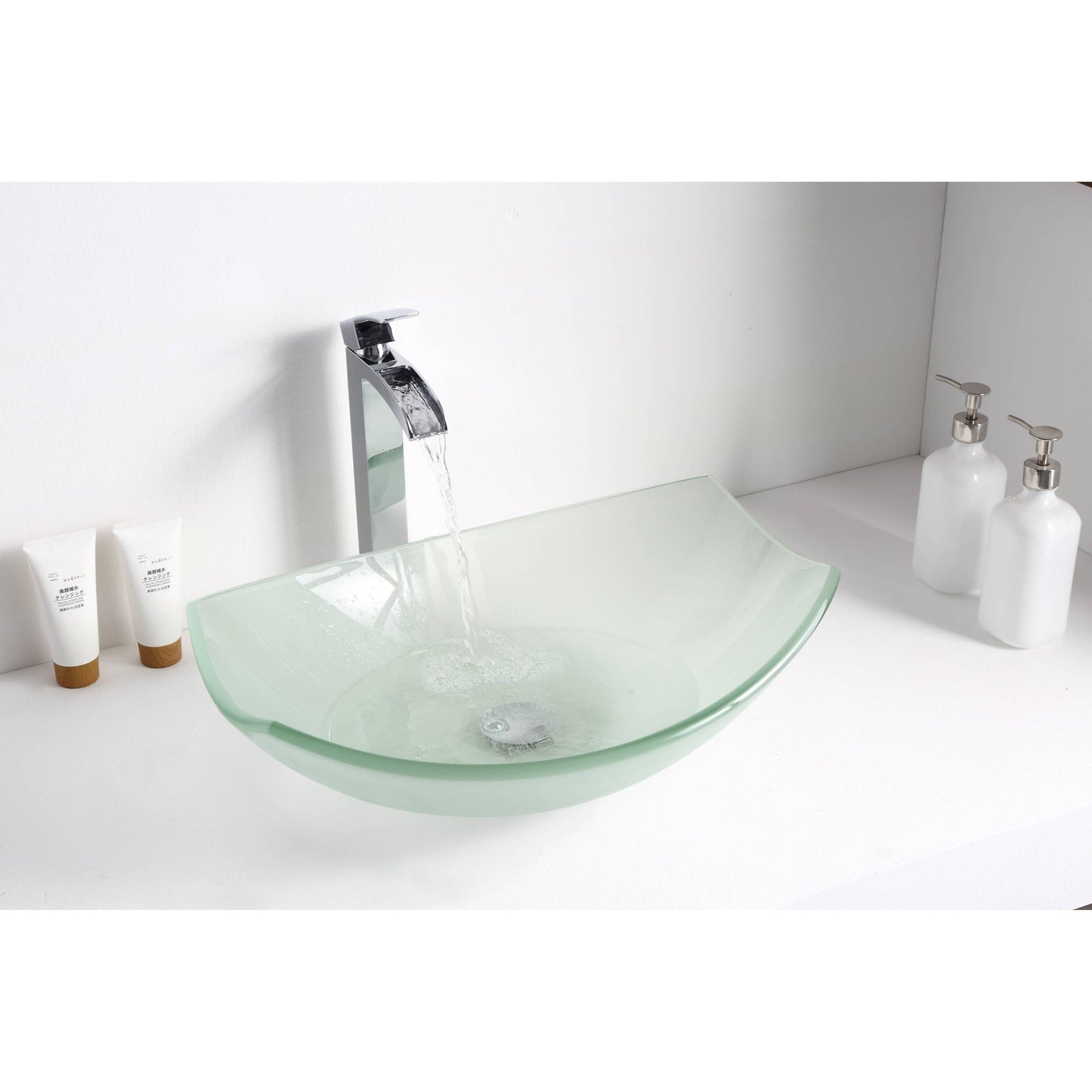 ANZZI Magician Series 20" x 15" Oval Shaped Lustrous Frosted Deco-Glass Vessel Sink With Polished Chrome Pop-Up Drain