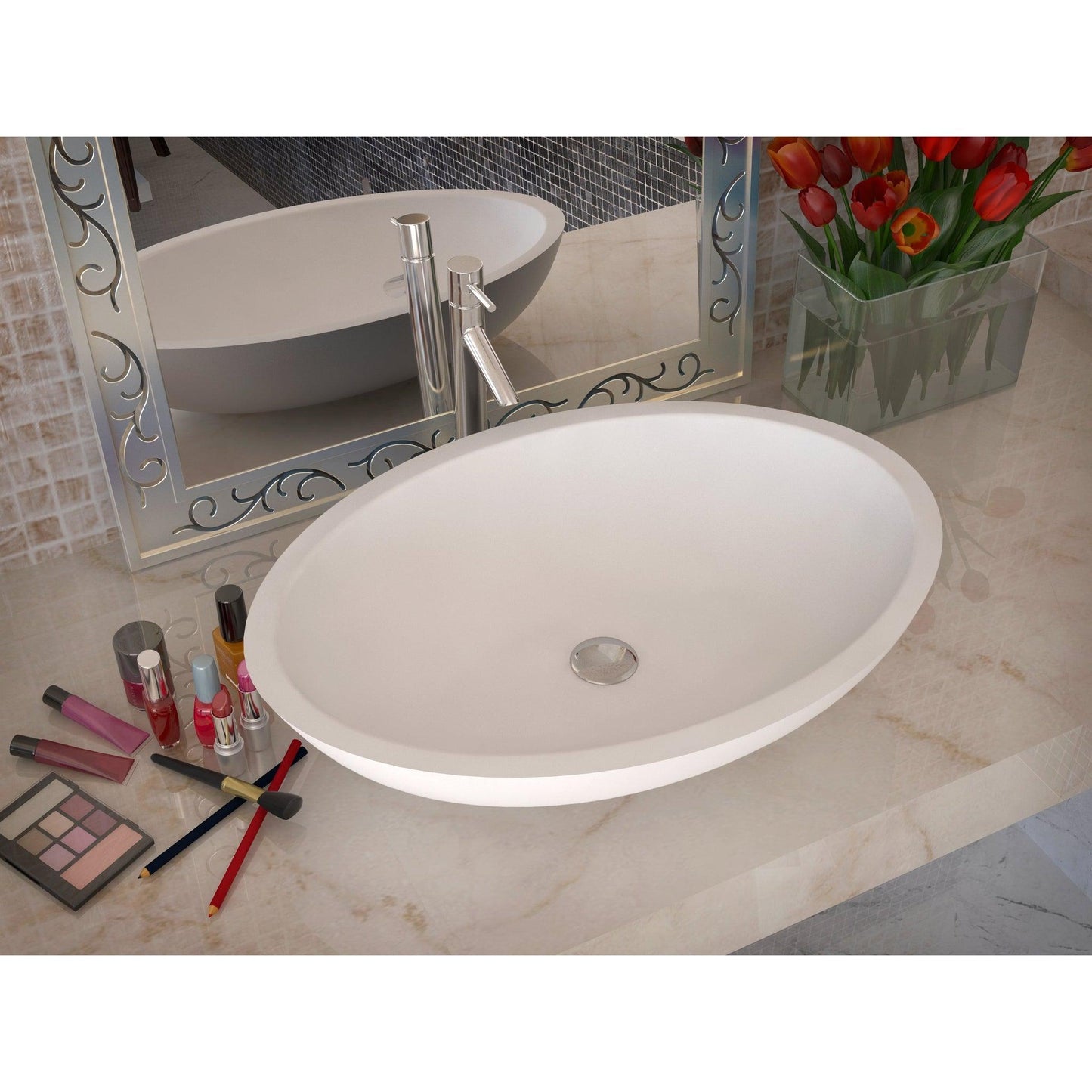 ANZZI Maine Series 23" x 16" Oval Shape Matte White Vessel Sink