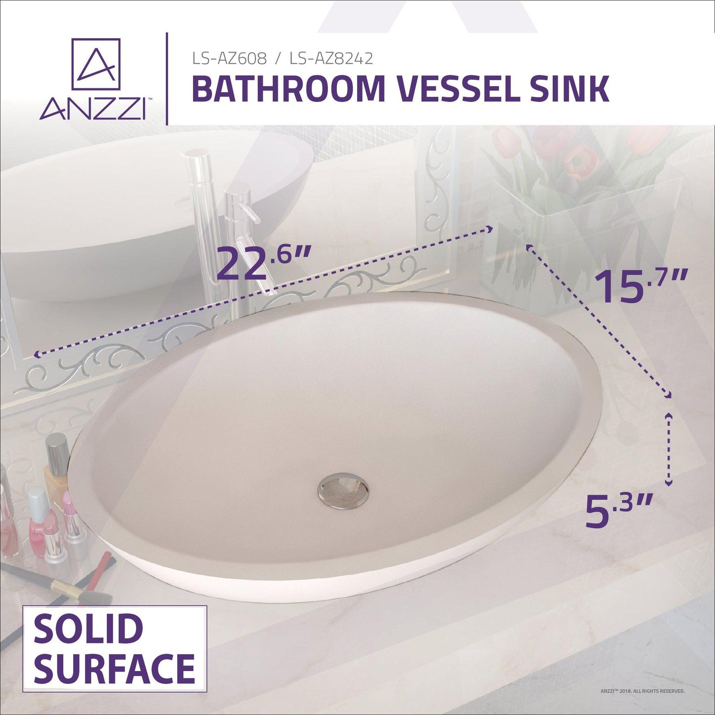 ANZZI Maine Series 23" x 16" Oval Shape Matte White Vessel Sink