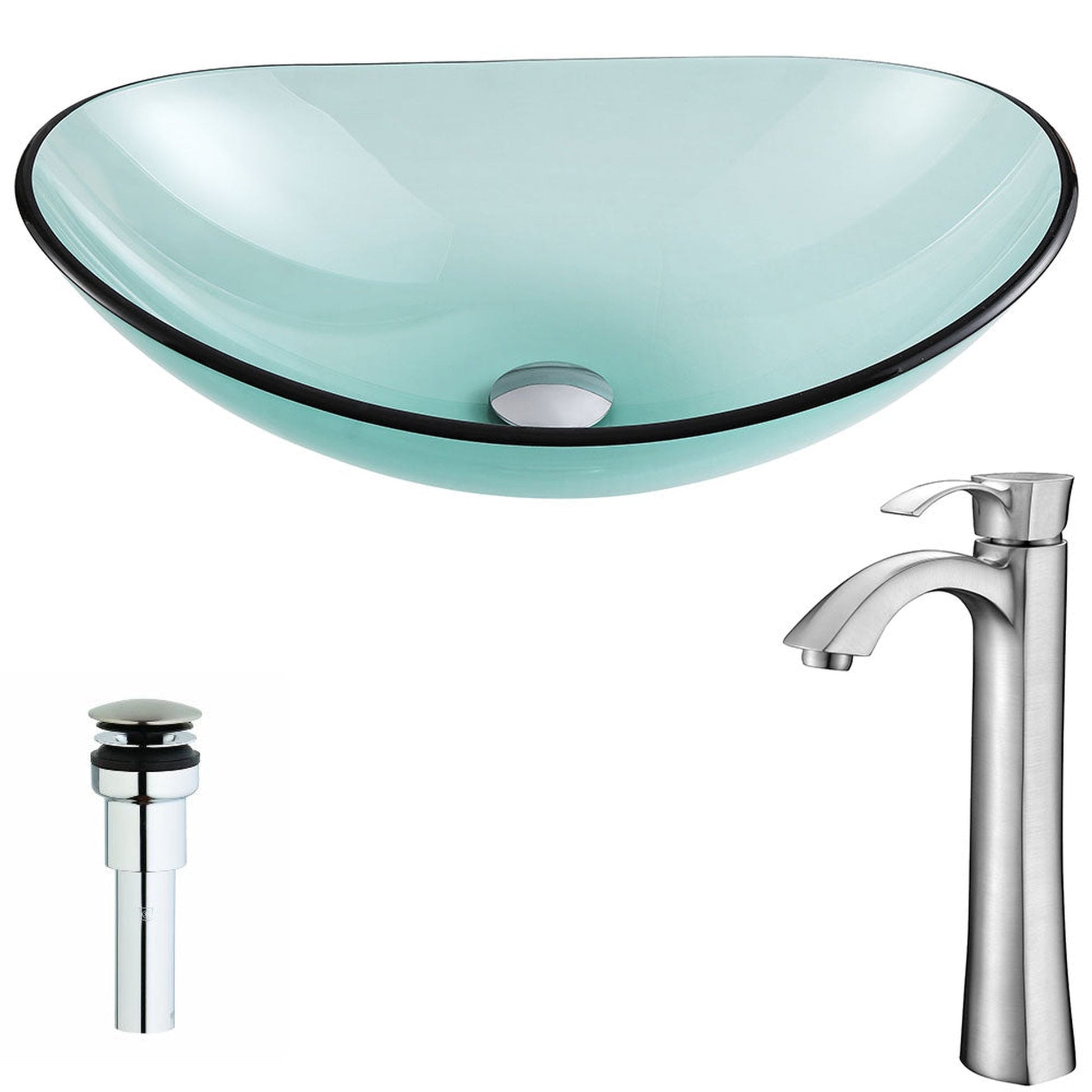 ANZZI Major Series 21" x 14" Oval Shaped Lustrous Green Deco-Glass Vessel Sink With Chrome Pop-Up Drain and Brushed Nickel Harmony Faucet