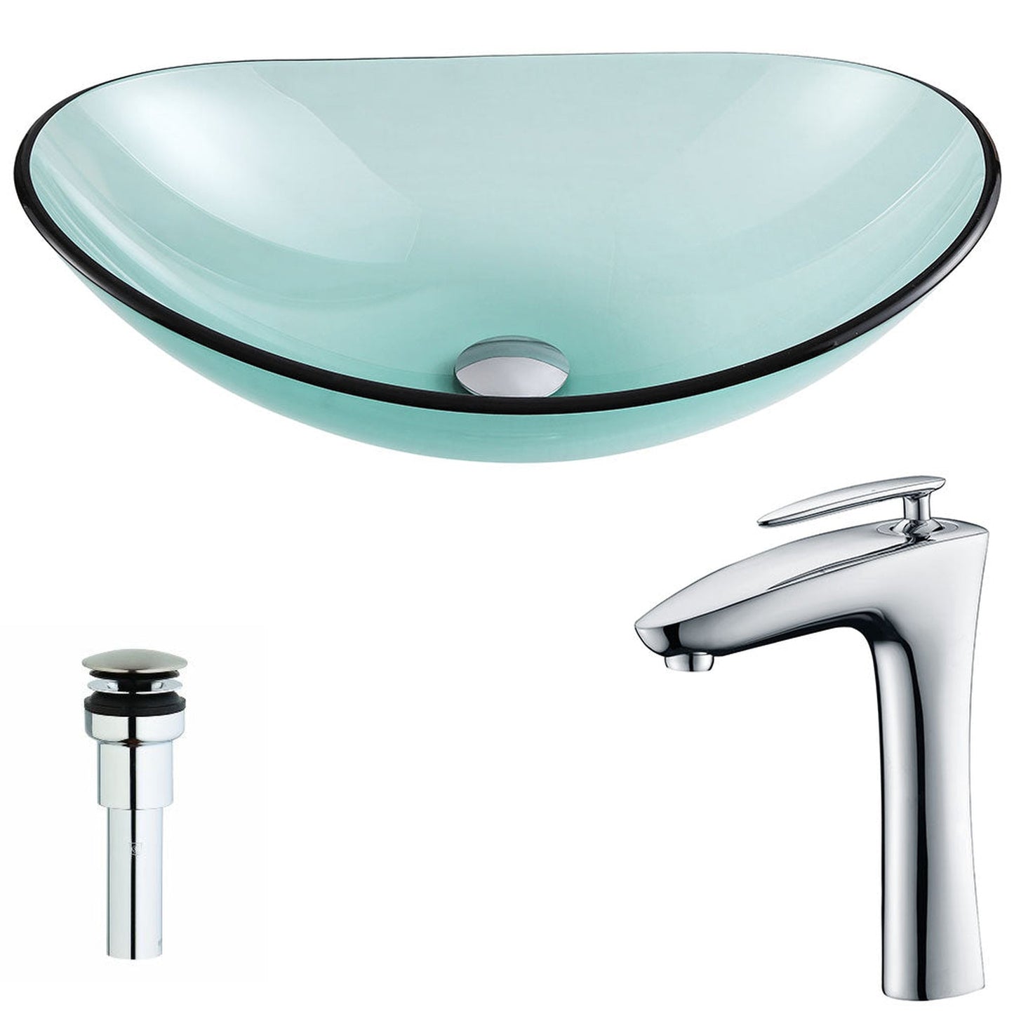 ANZZI Major Series 21" x 14" Oval Shaped Lustrous Green Deco-Glass Vessel Sink With Chrome Pop-Up Drain and Crown Faucet