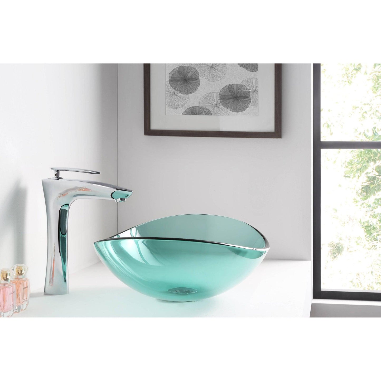 ANZZI Major Series 21" x 14" Oval Shaped Lustrous Green Deco-Glass Vessel Sink With Polished Chrome Pop-Up Drain