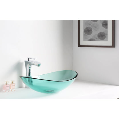 ANZZI Major Series 21" x 14" Oval Shaped Lustrous Green Deco-Glass Vessel Sink With Polished Chrome Pop-Up Drain