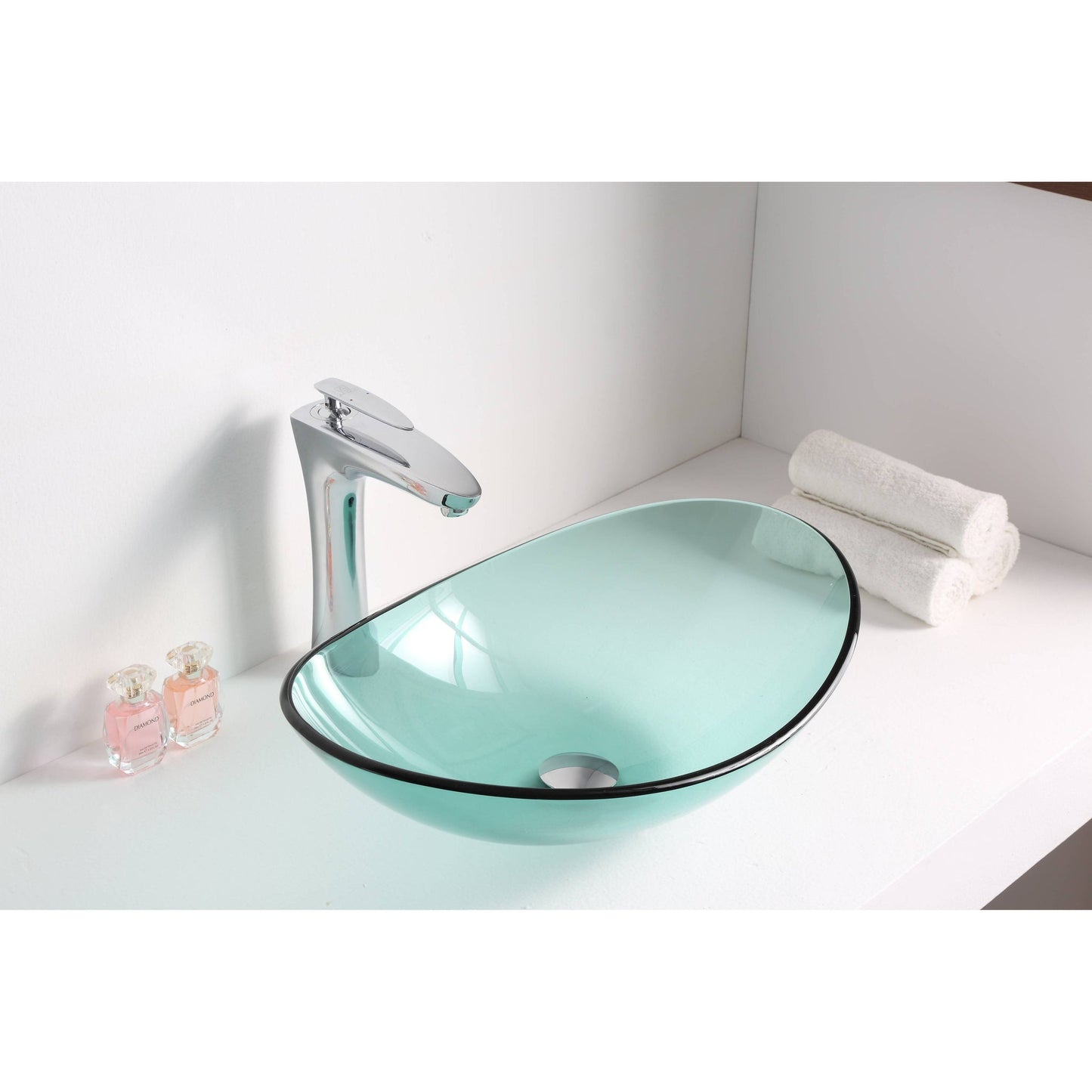 ANZZI Major Series 21" x 14" Oval Shaped Lustrous Green Deco-Glass Vessel Sink With Polished Chrome Pop-Up Drain