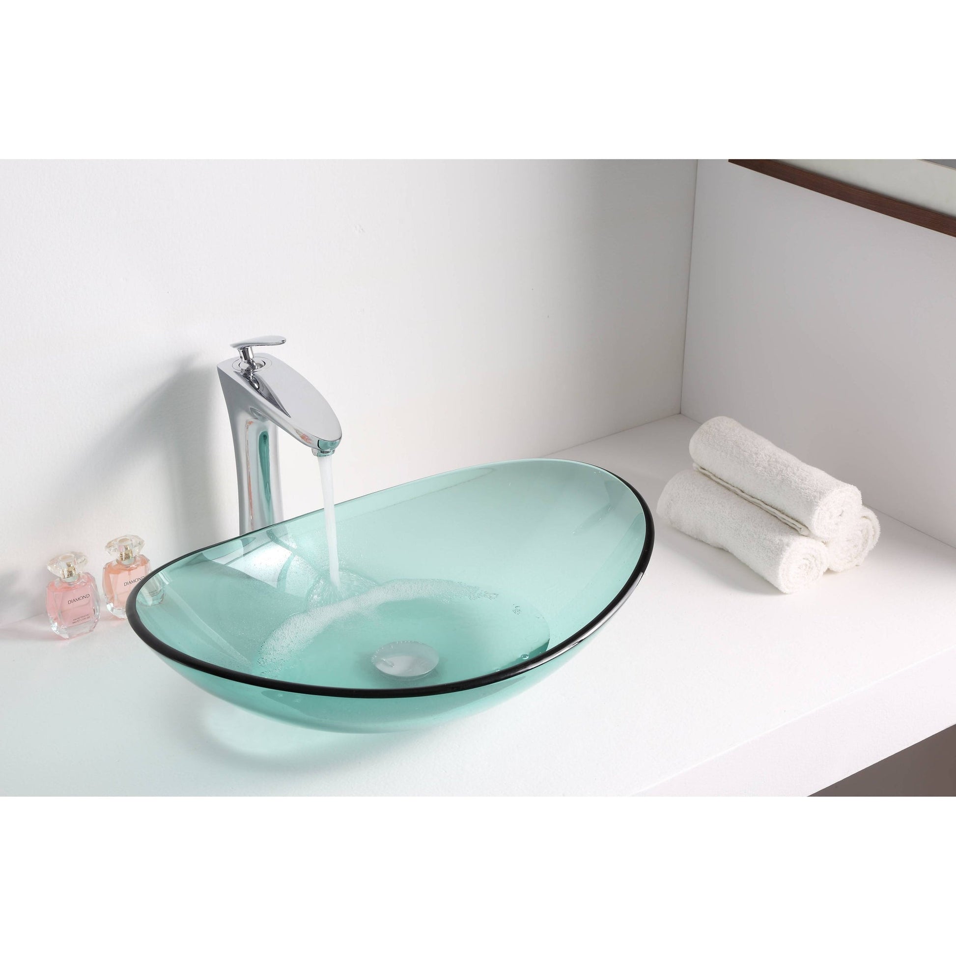 ANZZI Major Series 21" x 14" Oval Shaped Lustrous Green Deco-Glass Vessel Sink With Polished Chrome Pop-Up Drain