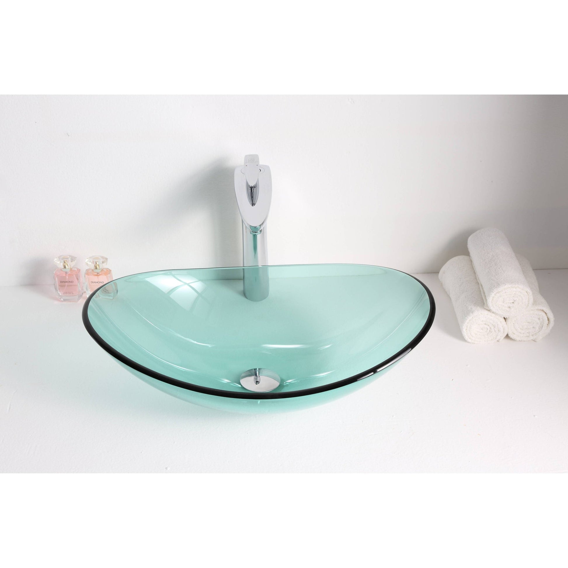 ANZZI Major Series 21" x 14" Oval Shaped Lustrous Green Deco-Glass Vessel Sink With Polished Chrome Pop-Up Drain