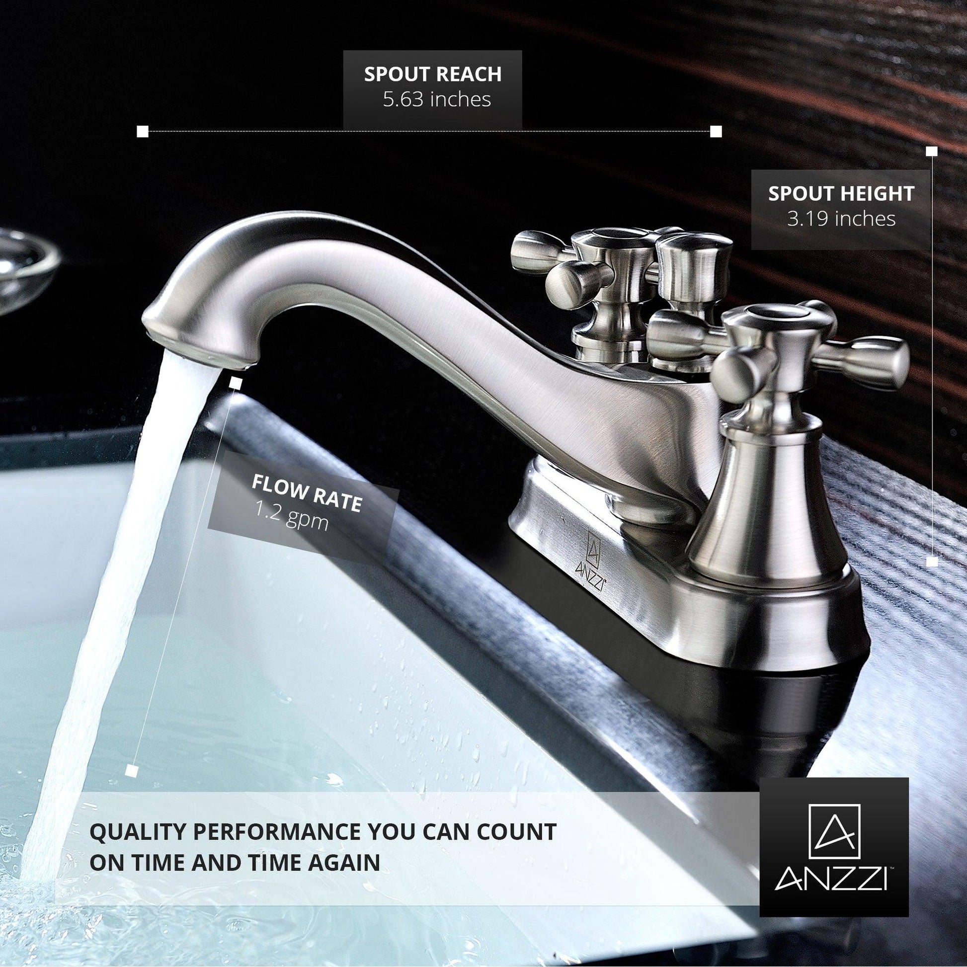 ANZZI Major Series 3" Centerset Brushed Nickel Mid-Arc Bathroom Sink Faucet
