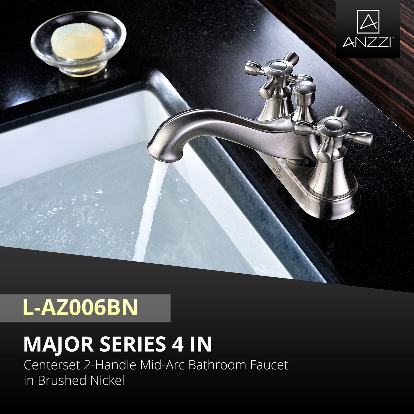 ANZZI Major Series 3" Centerset Brushed Nickel Mid-Arc Bathroom Sink Faucet