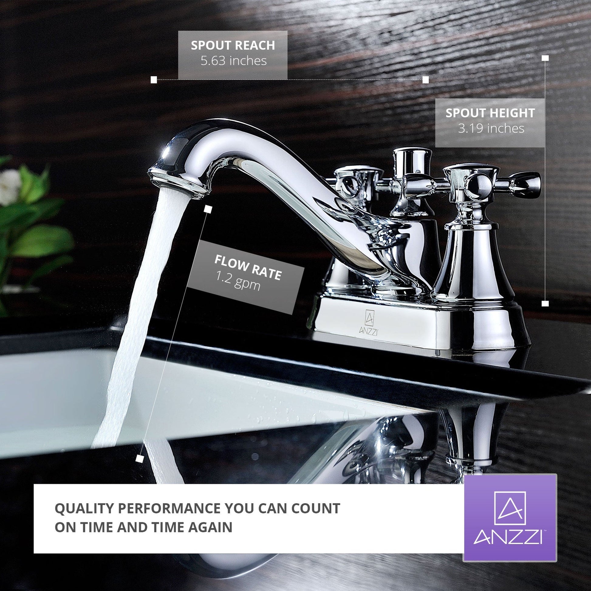 ANZZI Major Series 3" Centerset Polished Chrome Mid-Arc Bathroom Sink Faucet