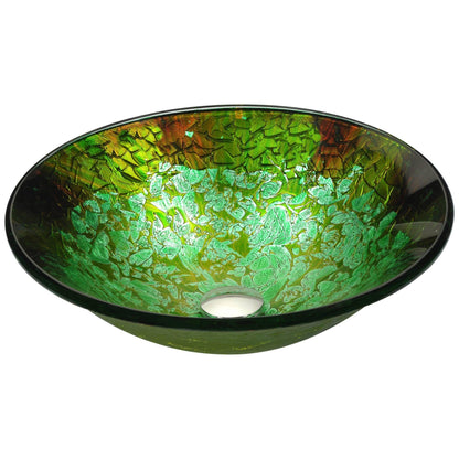 ANZZI Makata Series 18" x 18" Round Emerald Burst Deco-Glass Vessel Sink With Polished Chrome Pop-Up Drain