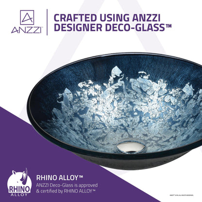 ANZZI Makata Series 18" x 18" Round Silver Burst Deco-Glass Vessel Sink With Polished Chrome Pop-Up Drain