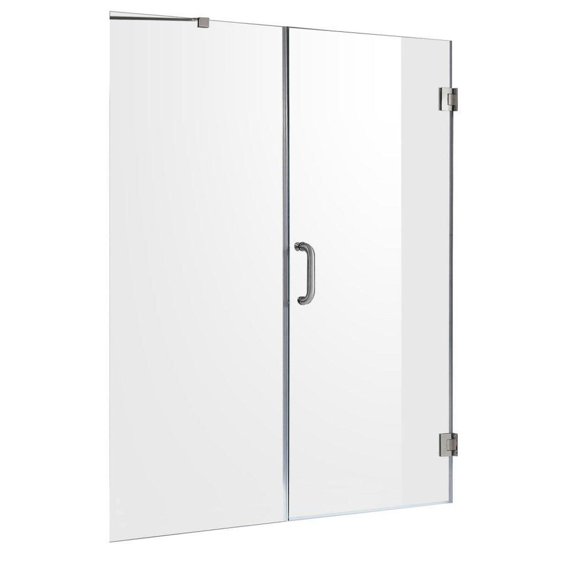 ANZZI Makata Series 60" x 72" Frameless Alcove Brushed Nickel Hinged Shower Door With Handle and Tsunami Guard