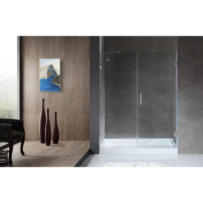 ANZZI Makata Series 60" x 72" Frameless Alcove Brushed Nickel Hinged Shower Door With Handle and Tsunami Guard