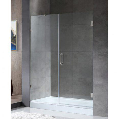 ANZZI Makata Series 60" x 72" Frameless Alcove Brushed Nickel Hinged Shower Door With Handle and Tsunami Guard