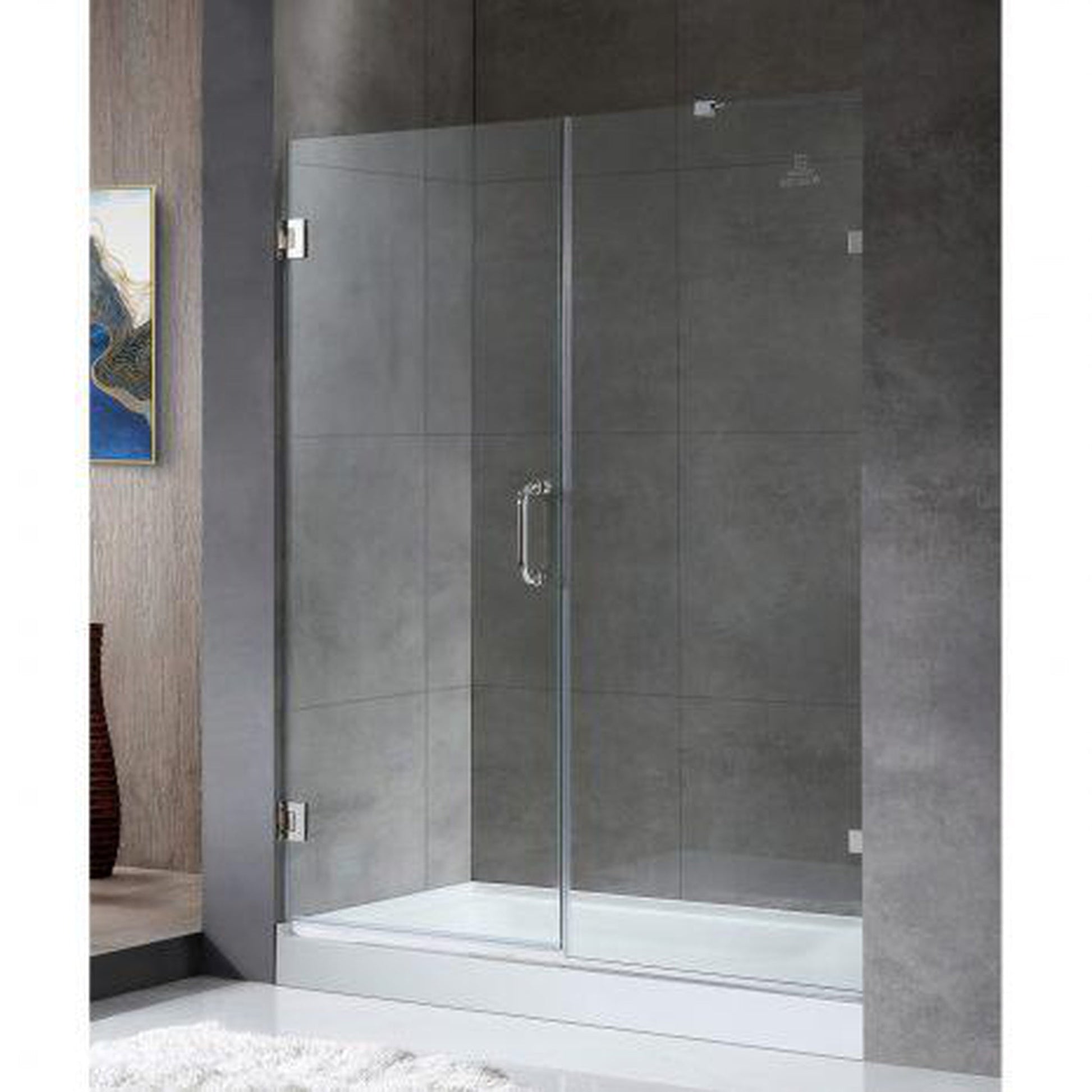 ANZZI Makata Series 60" x 72" Frameless Alcove Polished Chrome Hinged Shower Door With Handle and Tsunami Guard