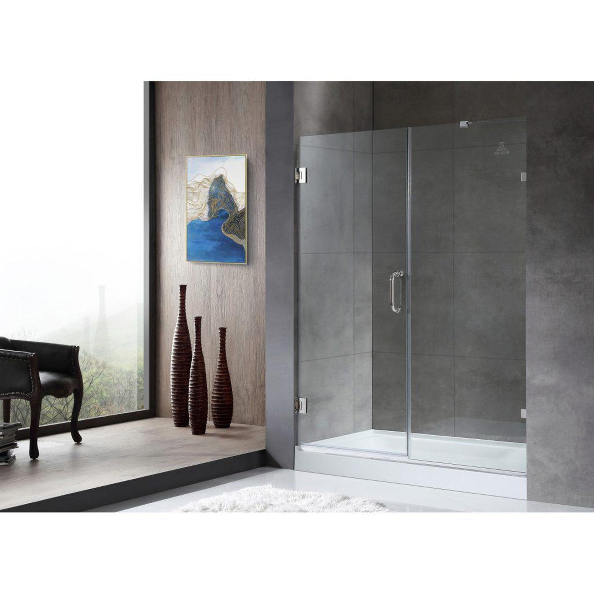 ANZZI Makata Series 60" x 72" Frameless Alcove Polished Chrome Hinged Shower Door With Handle and Tsunami Guard