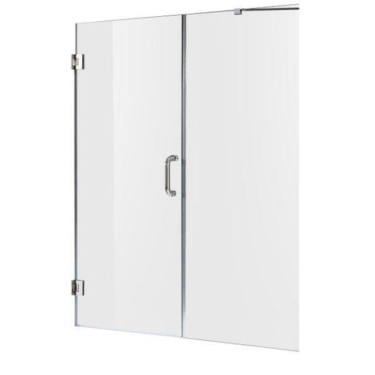 ANZZI Makata Series 60" x 72" Frameless Alcove Polished Chrome Hinged Shower Door With Handle and Tsunami Guard