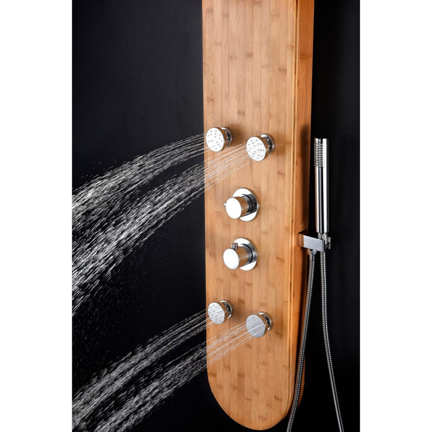 ANZZI Mansion Series 52" Natural Bamboo 4-Jetted Full Body Shower Panel With Heavy Rain Shower Head and Euro-Grip Hand Sprayer
