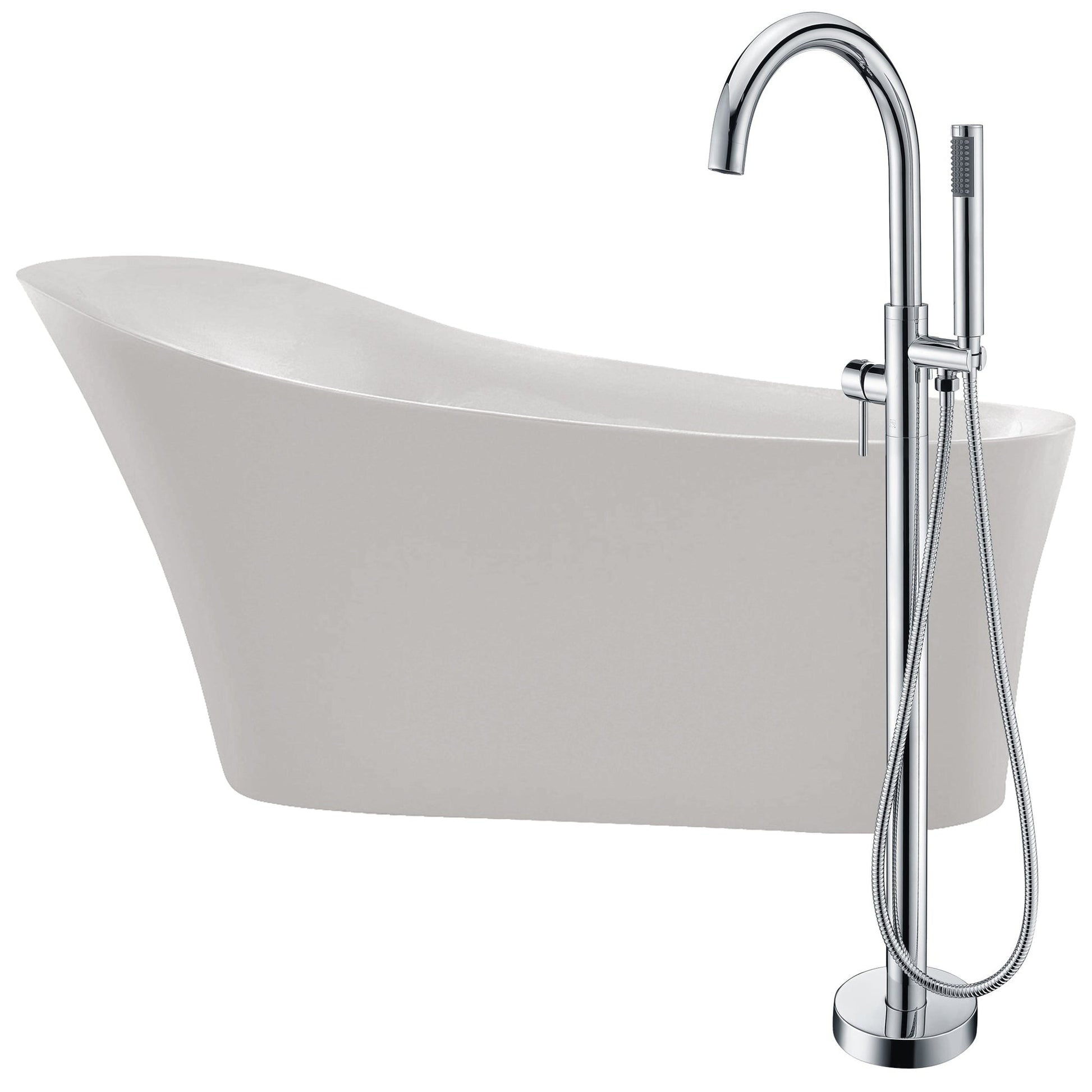 ANZZI Maple Series 67" x 31" Glossy White Freestanding Bathtub With Built-In Overflow, Pop Up Drain and Kros Bathtub Faucet