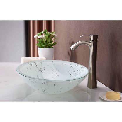 ANZZI Marbela Series 20" x 16" Oval Shaped Marbled White Deco-Glass Vessel Sink With Polished Chrome Pop-Up Drain