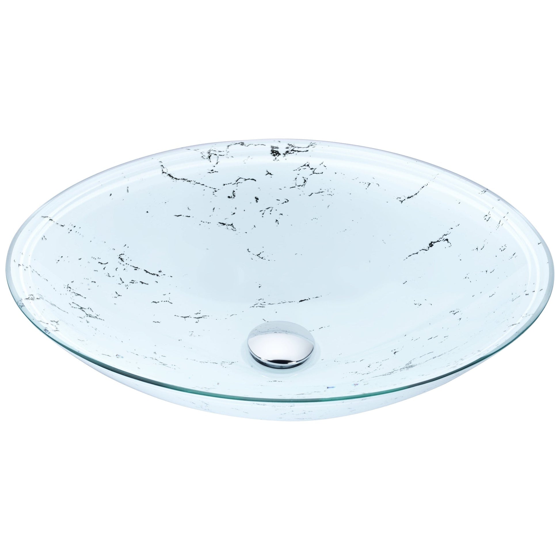 ANZZI Marbela Series 20" x 16" Oval Shaped Marbled White Deco-Glass Vessel Sink With Polished Chrome Pop-Up Drain