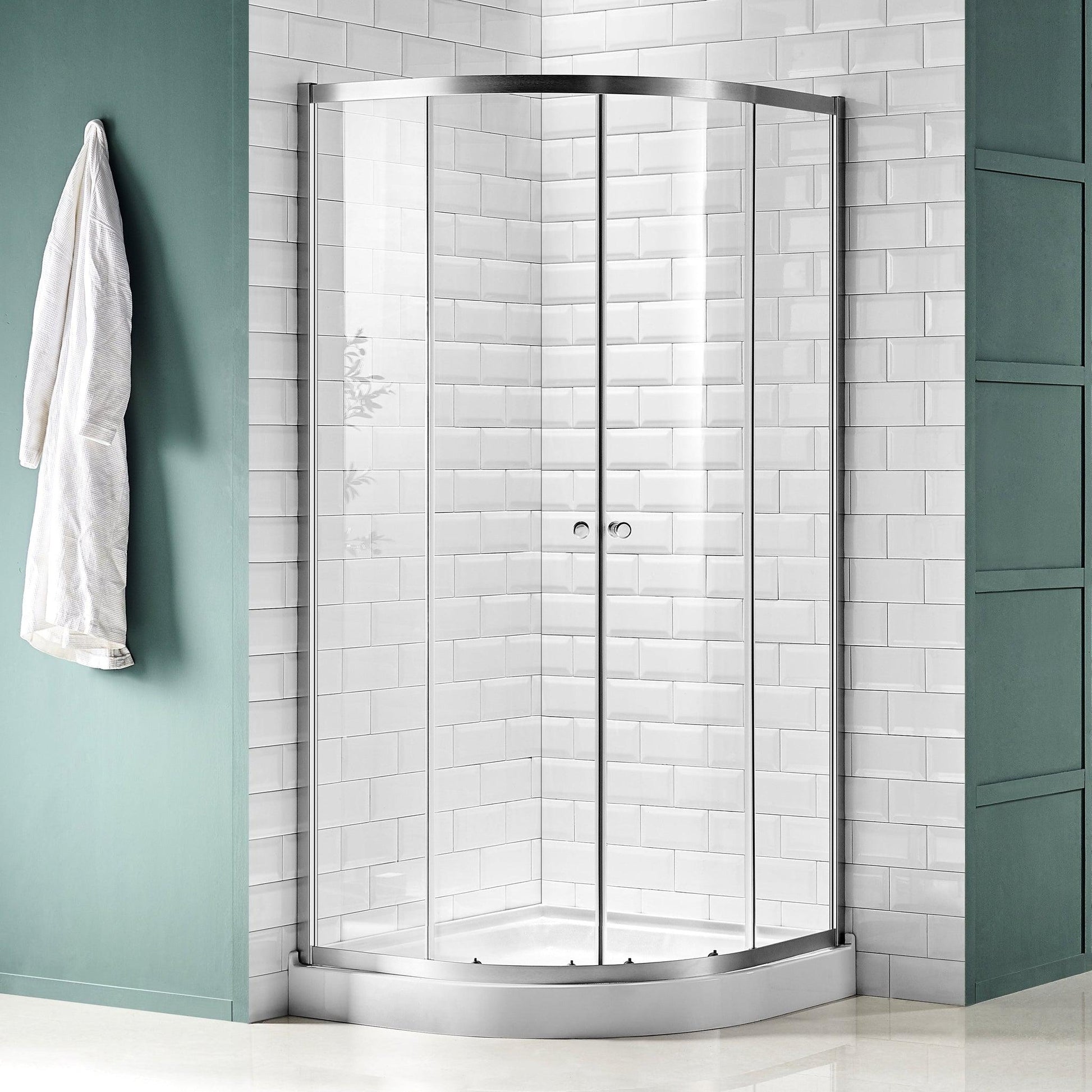 ANZZI Mare Series 35" x 76" Framed Round Brushed Nickel Sliding Shower Door Enclosure With Handle and Tsunami Guard