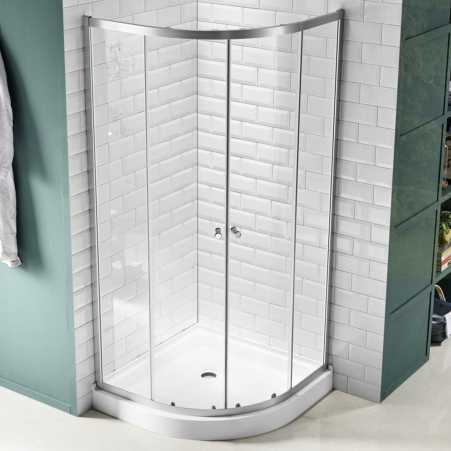 ANZZI Mare Series 35" x 76" Framed Round Brushed Nickel Sliding Shower Door Enclosure With Handle and Tsunami Guard