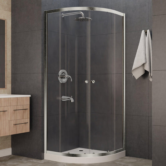 ANZZI Mare Series 35" x 76" Framed Round Brushed Nickel Sliding Shower Door Enclosure With Handle and Tsunami Guard