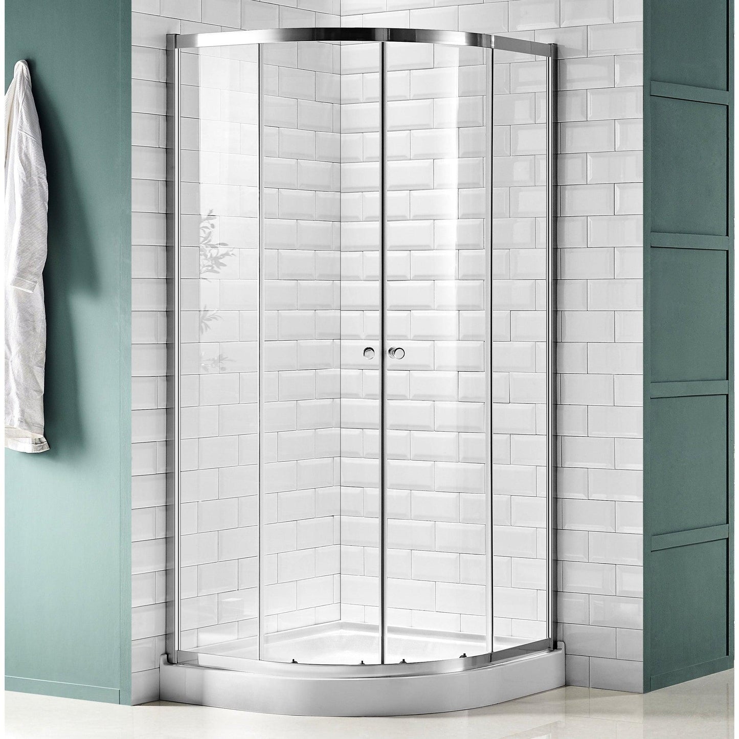 ANZZI Mare Series 35" x 76" Framed Round Polished Chrome Sliding Shower Door Enclosure With Handle and Tsunami Guard