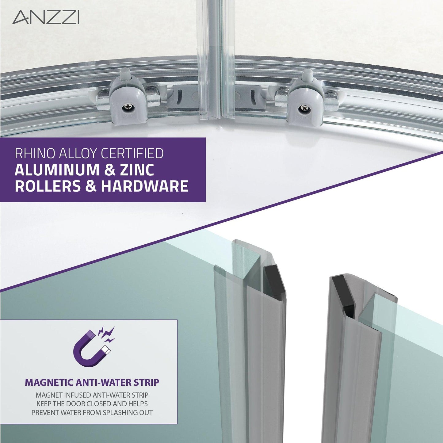 ANZZI Mare Series 35" x 76" Framed Round Polished Chrome Sliding Shower Door Enclosure With Handle and Tsunami Guard