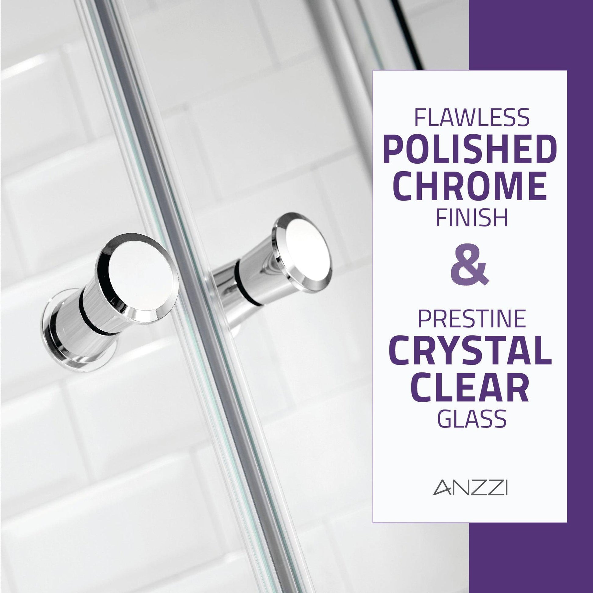 ANZZI Mare Series 35" x 76" Framed Round Polished Chrome Sliding Shower Door Enclosure With Handle and Tsunami Guard