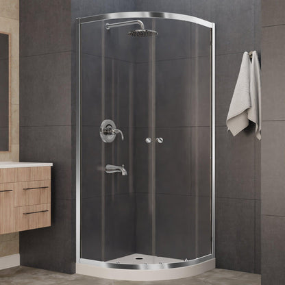 ANZZI Mare Series 35" x 76" Framed Round Polished Chrome Sliding Shower Door Enclosure With Handle and Tsunami Guard