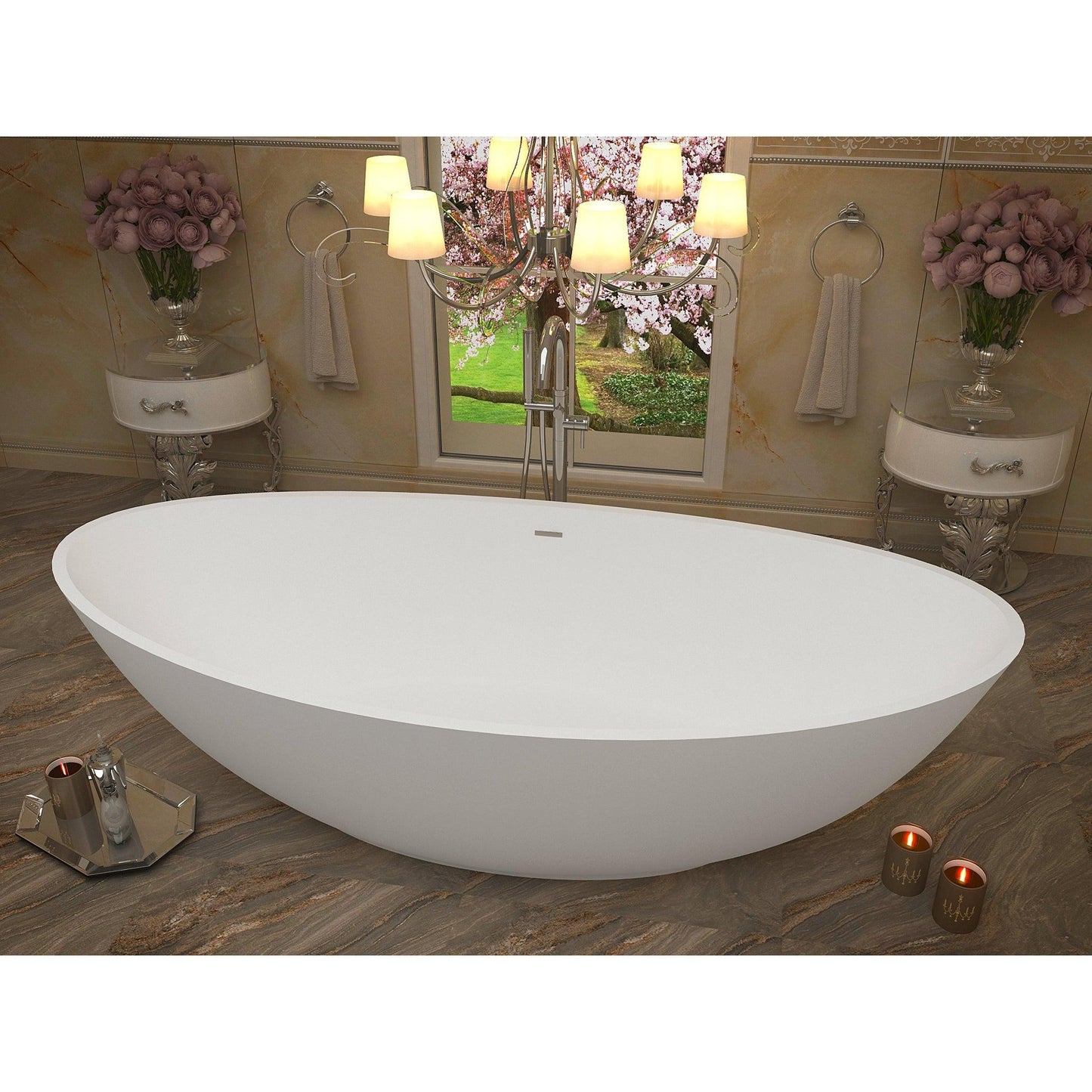 ANZZI Masoko Series 74" x 34" Matte White Freestanding Bathtub With Built-In Overflow and Pop-Up Drain
