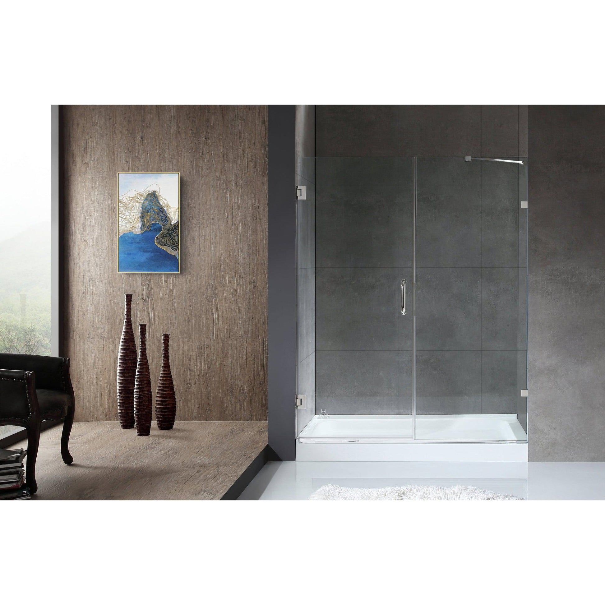 ANZZI Maverick Series 60" x 72" Frameless Alcove Polished Chrome Hinged Shower Door With Handle and Tsunami Guard