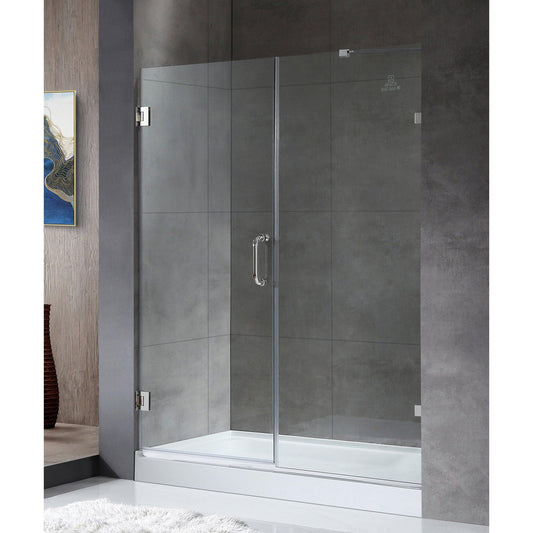 ANZZI Maverick Series 60" x 72" Frameless Alcove Polished Chrome Hinged Shower Door With Handle and Tsunami Guard