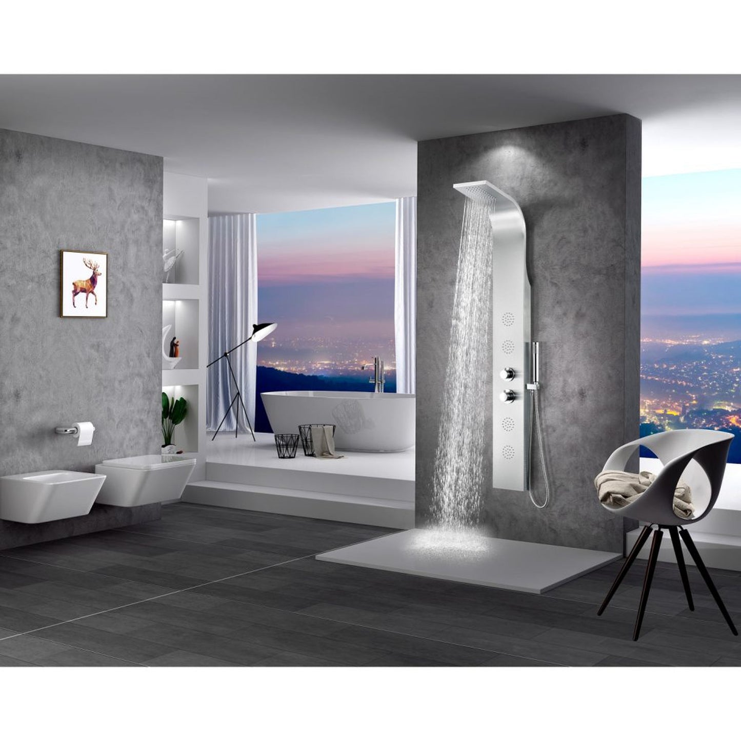 ANZZI Mayor Series 64" Brushed Stainless Steel 4-Jetted Full Body Shower Panel With Heavy Rain Shower Head and Euro-Grip Hand Sprayer