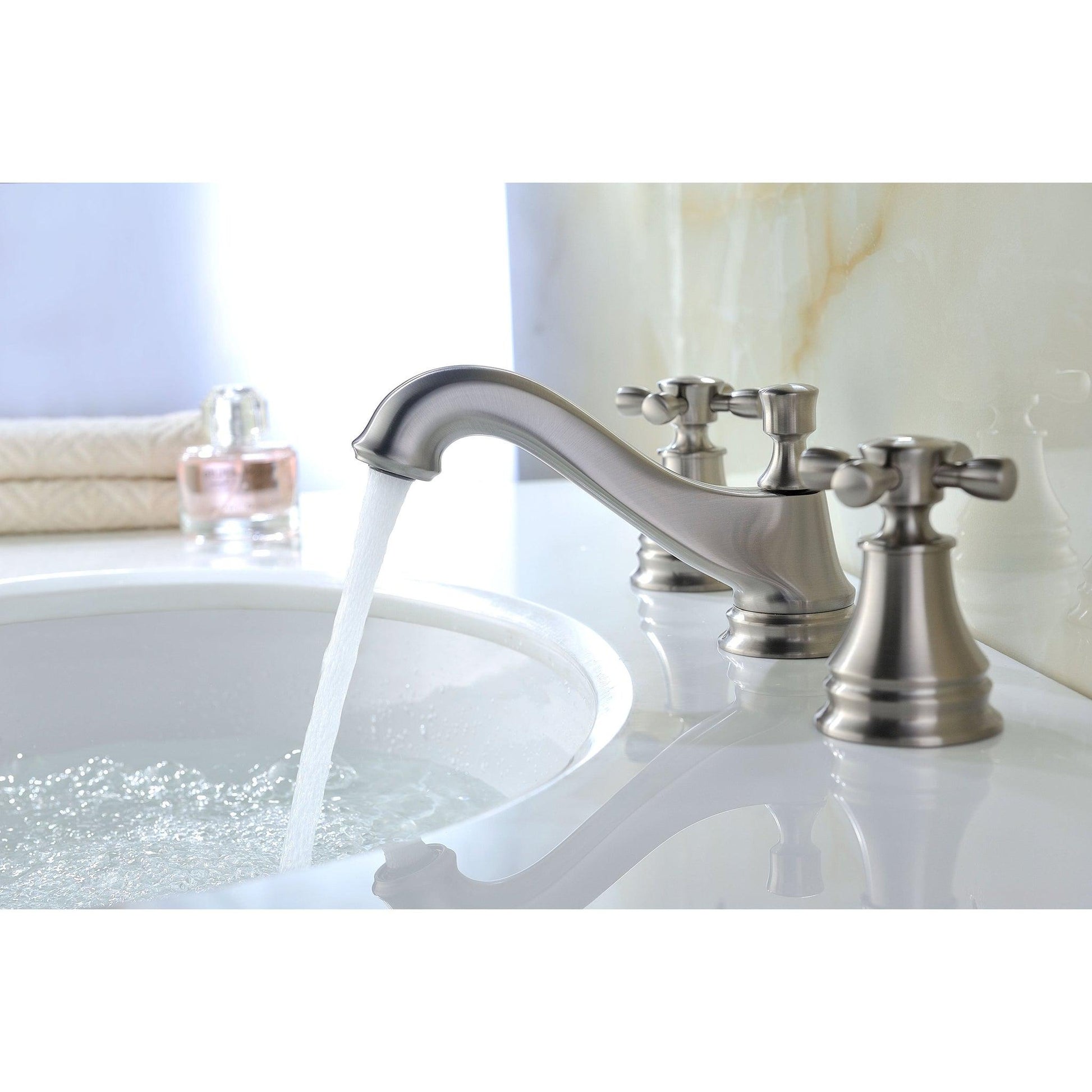 ANZZI Melody Series 3" Widespread Brushed Nickel Mid-Arc Bathroom Sink Faucet