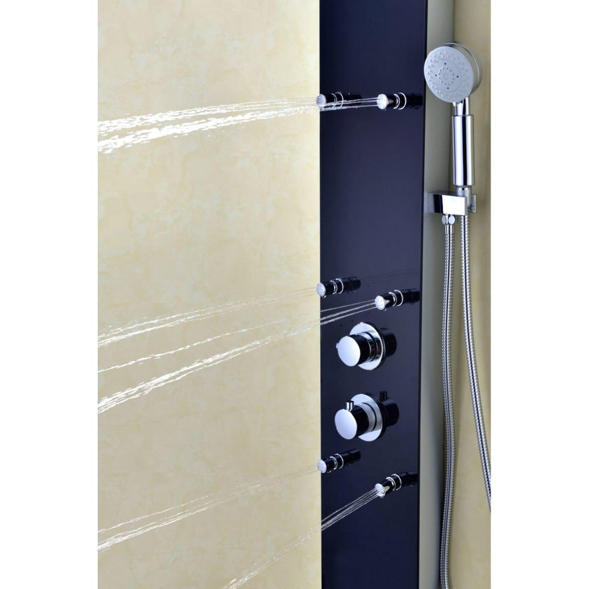 ANZZI Melody Series 59" Black 6-Jetted Full Body Shower Panel With Heavy Rain Shower Head and Euro-Grip Hand Sprayer