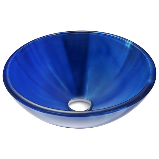 ANZZI Meno Series 17" x 17" Round Lustrous Blue Deco-Glass Vessel Sink With Polished Chrome Pop-Up Drain