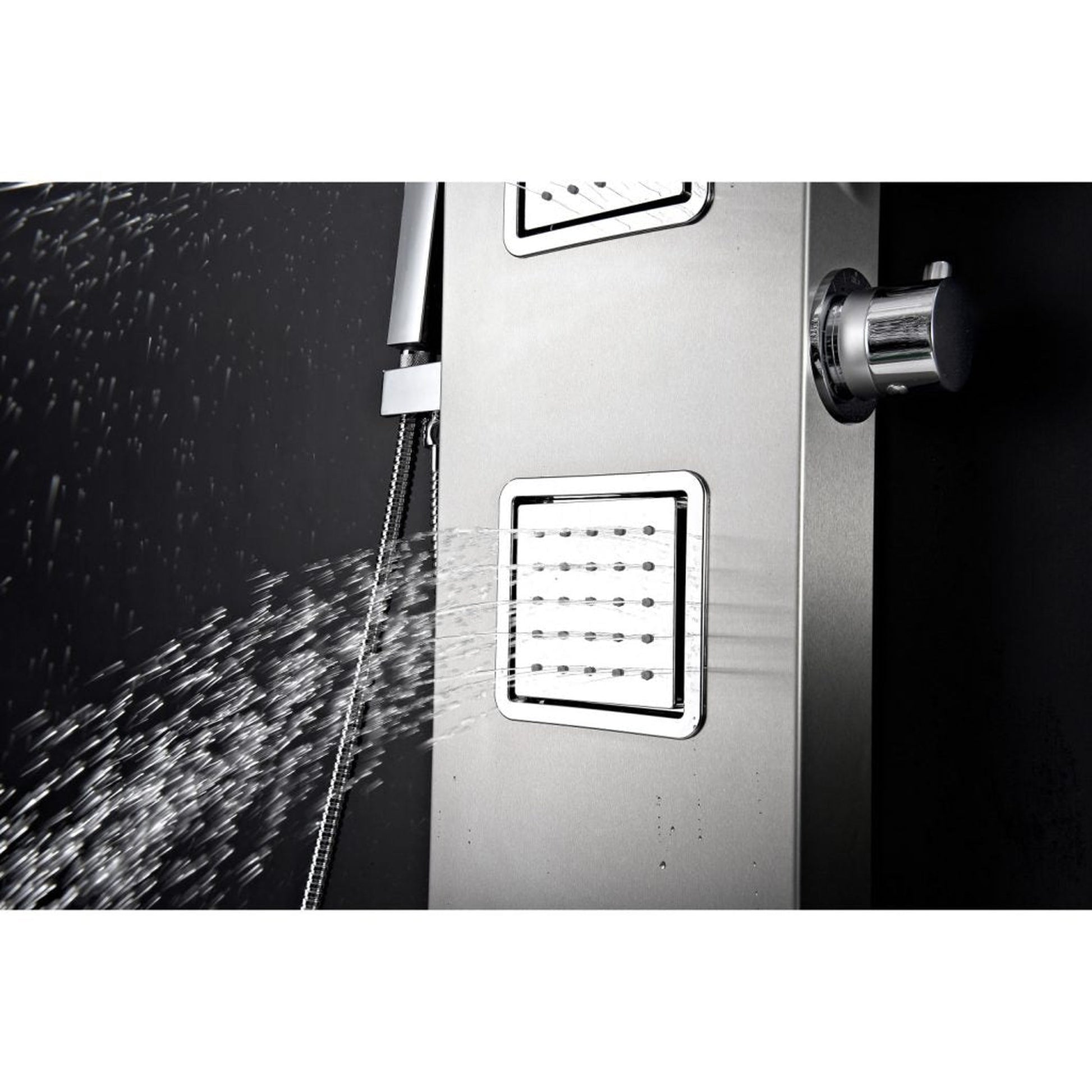 ANZZI Mesa Series 64" Brushed Stainless Steel 4-Jetted Full Body Shower Panel With Heavy Rain Shower Head and Euro-Grip Hand Sprayer