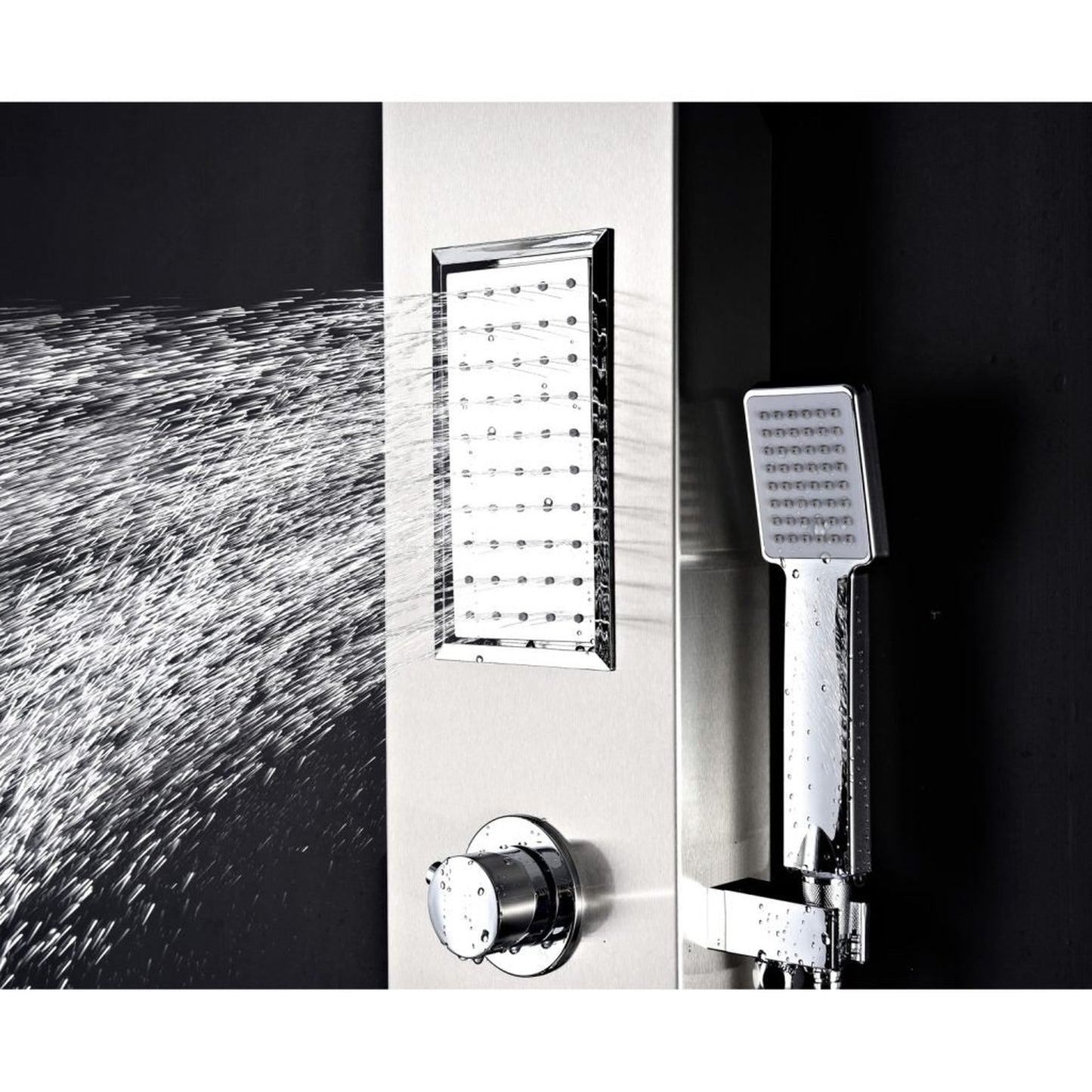 ANZZI Mesmer Series 58" Brushed Stainless Steel 2-Jetted Full Body Shower Panel With Heavy Rain Shower Head and Euro-Grip Hand Sprayer