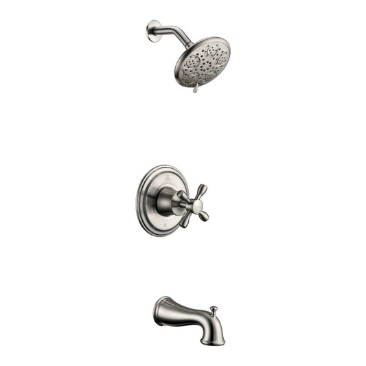 ANZZI Mesto Series Brushed Nickel Wall-Mounted Single Handle Heavy Rain Shower Head With Bath Faucet Set