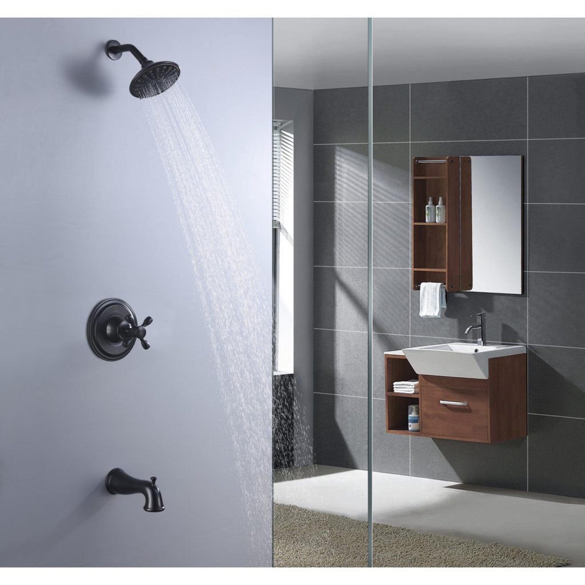ANZZI Mesto Series Oil Rubbed Bronze Wall-Mounted Single Handle Heavy Rain Shower Head With Bath Faucet Set