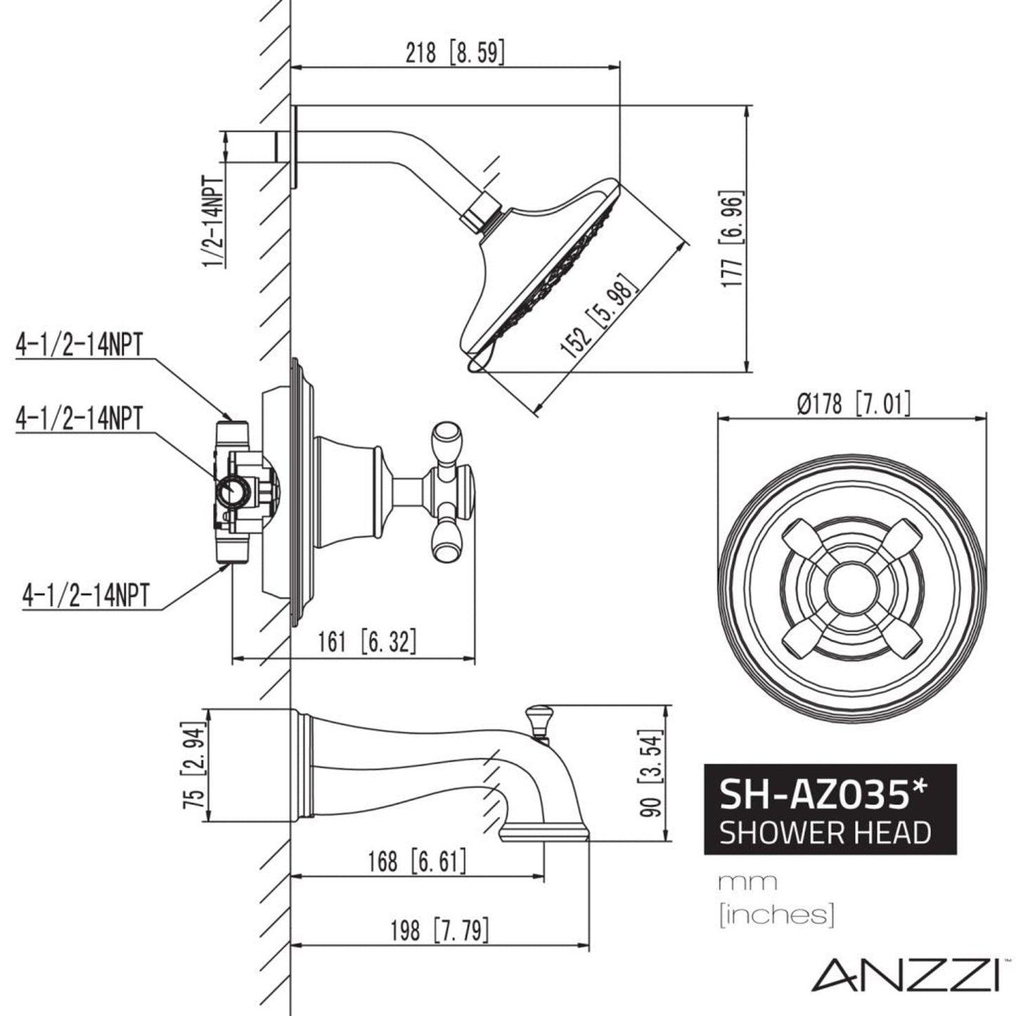 ANZZI Mesto Series Oil Rubbed Bronze Wall-Mounted Single Handle Heavy Rain Shower Head With Bath Faucet Set